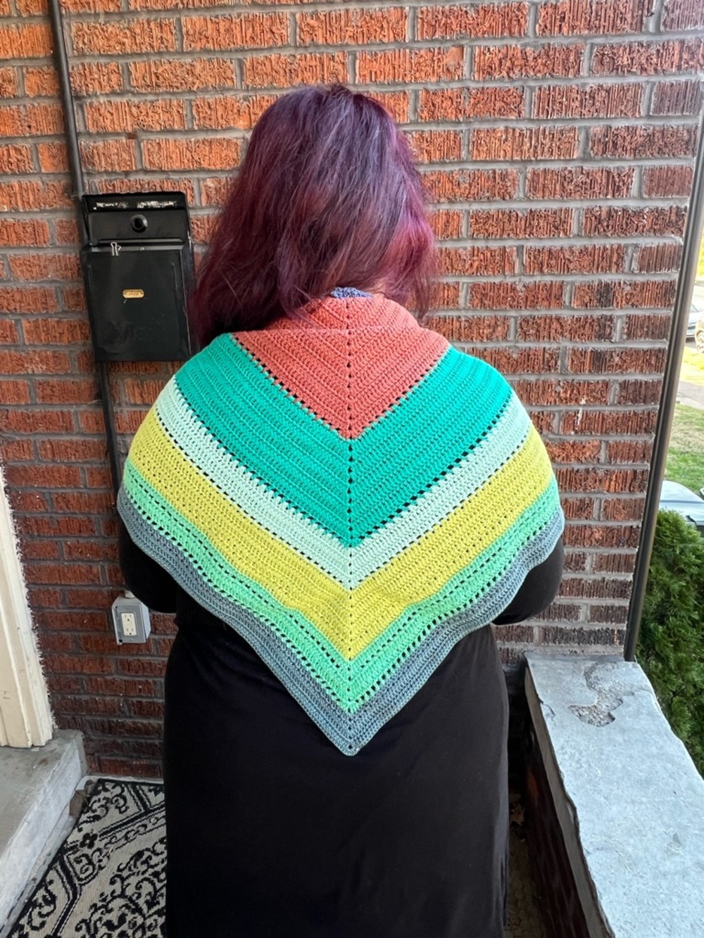 Handmade Triangular Crochet Multicolor Shawl - Picture 4 of 12